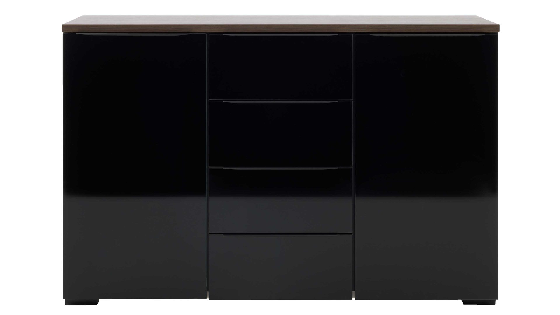 Kombikommode Interliving aus Holz in Schwarz Interliving Kleiderschrank Serie 1208 - Kombikommode 91608 Schwarzglas & Atlantic Eiche - zwei Türen, vier Schubladen, Breite ca. 120 cm