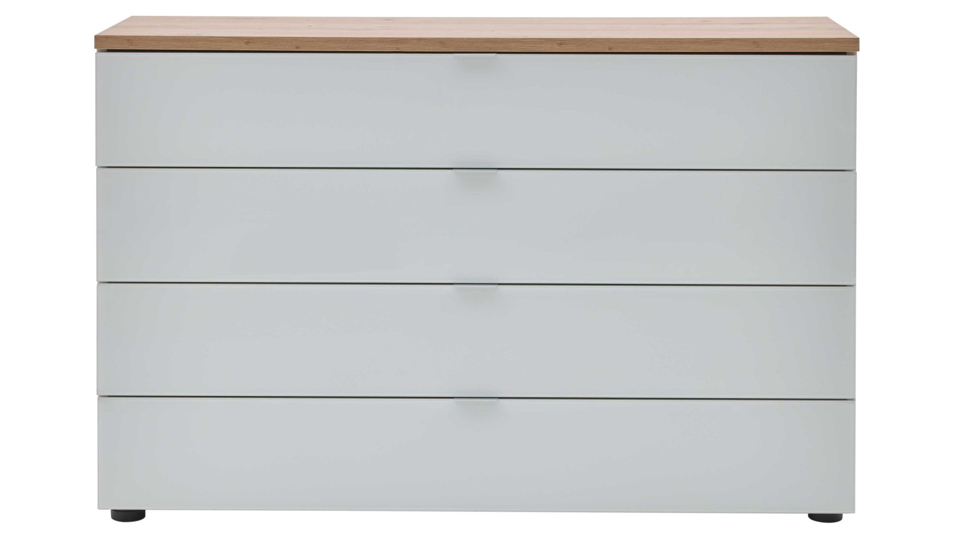 Schubladenkommode Interliving aus Holz in Weiß Interliving Kleiderschrank Serie 1208 - Schubladenkommode 86725 alpinweißes Glas & Artisan Eiche - vier Schubladen, Breite ca. 120 cm