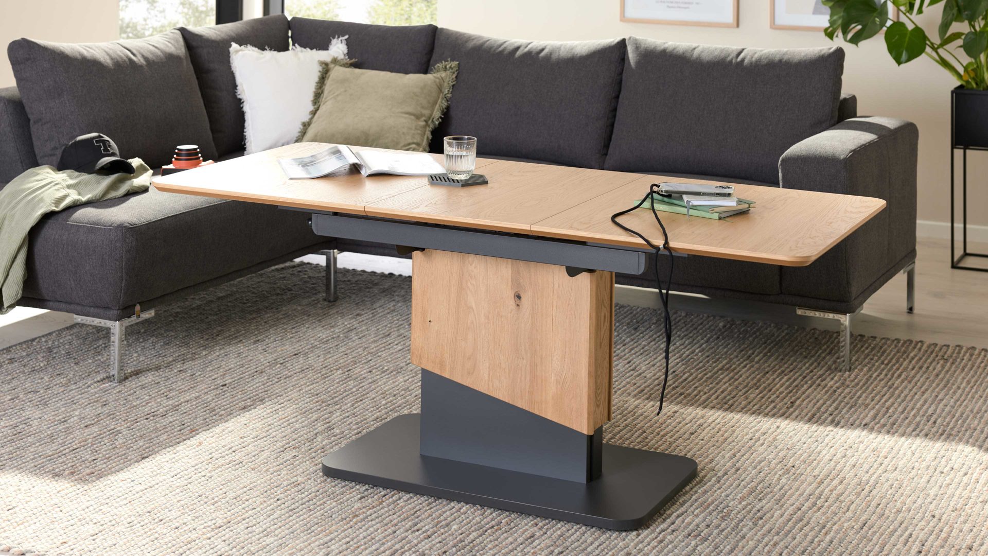 Couchtisch Interliving aus Holz in Holzfarben Interliving Couchtisch Serie 6223 - Couchtisch Wildeiche & Graphitschwarz - ca. 120 x 70 cm