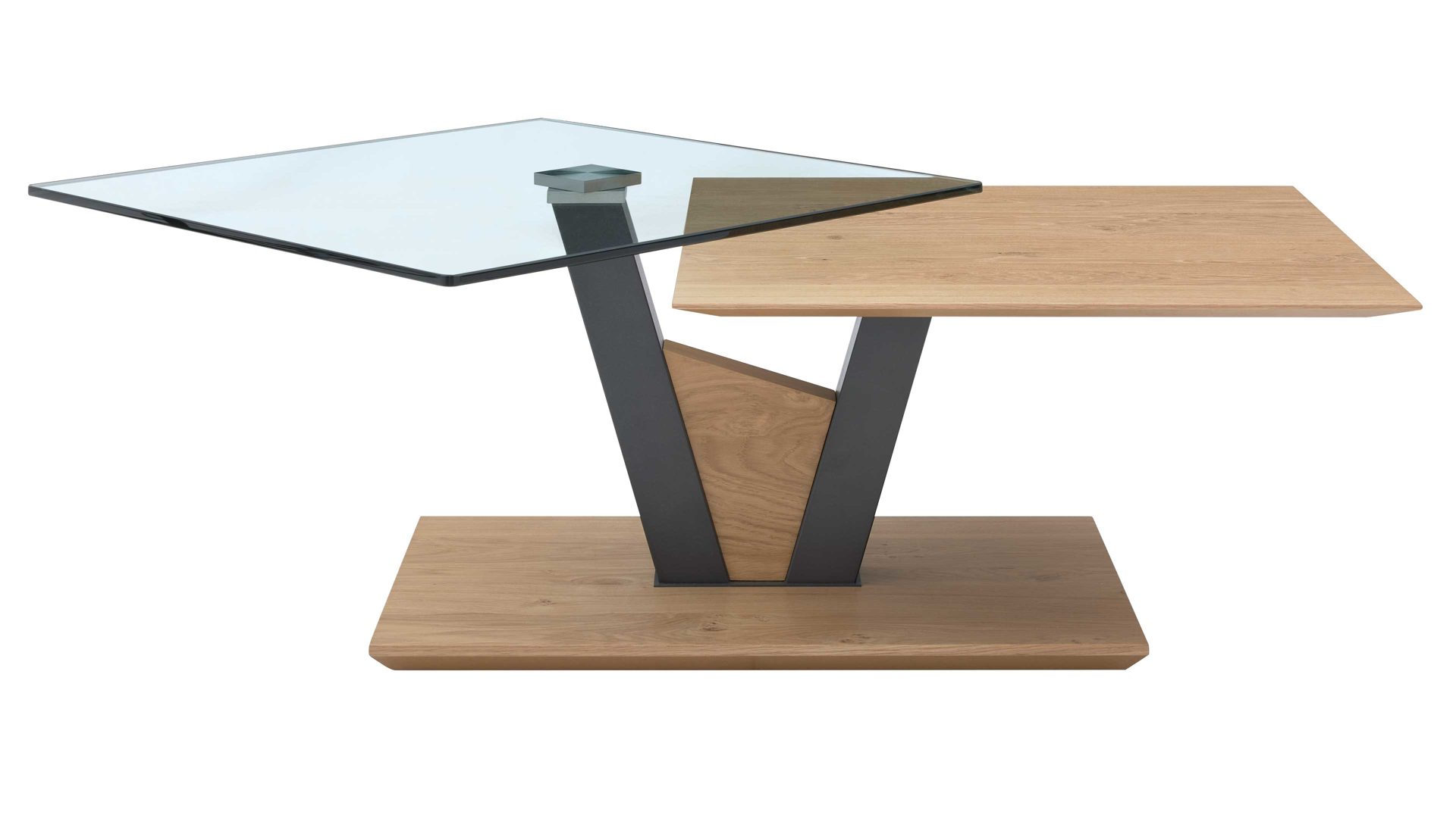 Couchtisch Interliving aus Holz in Holzfarben Interliving Couchtisch Serie 6224 - Couchtisch Klarglas & Wildeiche - ca. 118 x 65 cm