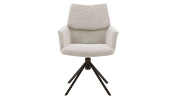 Polsterstuhl Interliving aus Stoff in Weiß Interliving Esszimmer Serie 5118 – Armlehnstuhl mit Drehfunktion champagnerfarbener Bouclé Elegant wish E07 & mattschwarzes Eisen