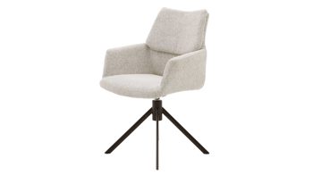 Polsterstuhl Interliving aus Stoff in Weiß Interliving Esszimmer Serie 5118 – Armlehnstuhl mit Drehfunktion champagnerfarbener Bouclé Elegant wish E07 & mattschwarzes Eisen