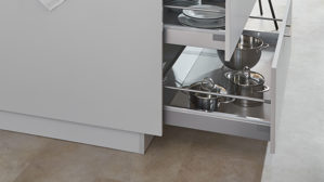 Einbauküche Nobilia® aus Holz in Hellgrau nobilia® Einbauküche Laser mit Einbaugeräten Seidengrau - zweiteilig