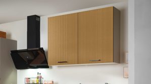 Einbauküche Express küchen aus Holz in Holzfarben Hell EXPRESS KÜCHEN Einbauküche Win mit Einbaugeräten Cremegrau & Stripe Hellbraun - Länge ca. 280 cm