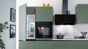Einbauküche Express küchen aus Holz in Dunkelgrün EXPRESS KÜCHEN Einbauküche Clean mit Einbaugeräten Dunkelgrün & Hellgrau - Länge ca. 315 cm