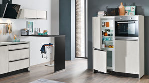 Einbauküche Express küchen aus Holz in Weiß EXPRESS KÜCHEN Einbauküche Base mit Geräten Beton steinweiß & Schwarz - dreizeilig