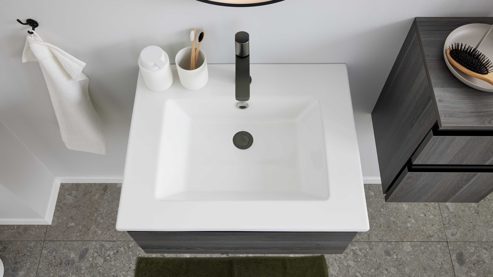 Badmöbel-Set Interliving aus Holz in Grau Interliving Bad Serie 3702 - Badmöbel-Set 7698 graue Cuneo Eiche - dreiteilig