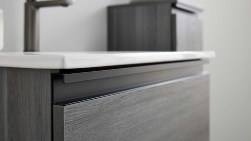 Badmöbel-Set Interliving aus Holz in Grau Interliving Bad Serie 7698 - Badmöbel-Set graue Cuneo Eiche - dreiteilig