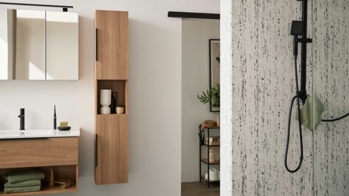 Midischrank Interliving aus Holz in Holzfarben Interliving Bad Serie 3702 - Hochschrank 7751 braune Cuneo Eiche - zwei Türen, Höhe ca. 160 cm