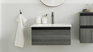 Waschbeckenunterschrank Interliving aus Holz in Grau Interliving Bad Serie 3702 - Waschtischunterschrank 7698 graue Cuneo Eiche - eine Schublade, Breite ca. 60 cm