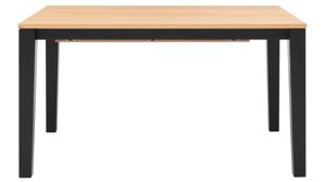 Tischgruppe Interliving aus Holz in Holzfarben Interliving Esszimmer Serie 5102 – Essgruppe Kernbuche, Mattschwarz & kieselfarbener Webstoff Tirol - siebenteilig