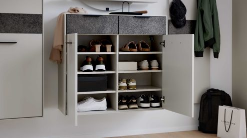 Garderoben-Set Interliving aus Holz in Weiß Interliving Garderoben Serie 6013 - Garderobenkombination Sahara Creme & Granitfurnier - vierteilig