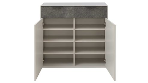 Schuhschrank Interliving aus Holz in Weiß Interliving Garderoben Serie 6013 - Schuhschrank Sahara Creme & Granitfurnier - zwei Türen, zwei Schubladen, Breite ca. 90 cm