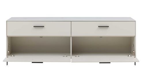 Wohnwand Interliving aus Holz in Weiß Interliving Wohnzimmer Serie 2030 PLUS - Wohnwand 80 Sahara Creme & Granitfurnier - fünfteilig, Länge ca. 309 cm