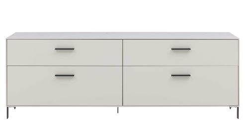 Lowboard Interliving aus Holz in Weiß Interliving Wohnzimmer Serie 2030 PLUS - Lowboard Sahara Creme & Granitfurnier - zwei Schubladen, Länge ca. 180 cm