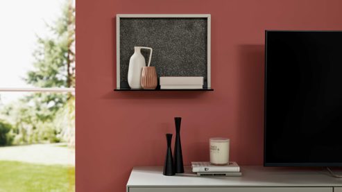 Wandregal Interliving aus Holz in Weiß Interliving Wohnzimmer Serie 2030 PLUS - Wandboard Sahara Creme & Granitfurnier - ca. 48 x 38 cm