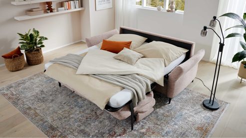 Schlafsofa Interliving aus Stoff in Rosa Interliving Schlafsofa Serie 4700 - Schlafsofa 160LÄ sienafarbener Webstoff Loft & schwarze Aluminiumfüße - Breite ca. 228 cm