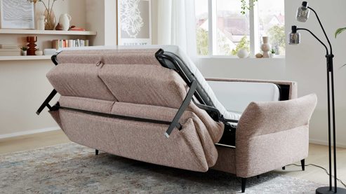 Schlafsofa Interliving aus Stoff in Rosa Interliving Schlafsofa Serie 4700 - Schlafsofa sienafarbener Webstoff Loft & schwarze Aluminiumfüße - Breite ca. 228 cm
