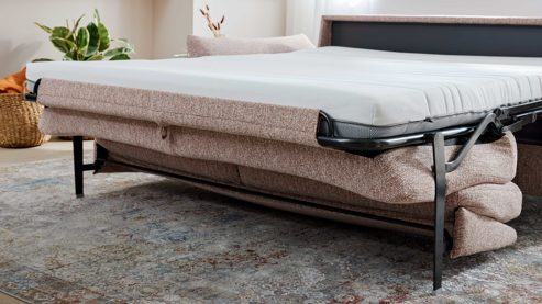 Schlafsofa Interliving aus Stoff in Rosa Interliving Schlafsofa Serie 4700 - Schlafsofa 120LÄ sienafarbener Webstoff Loft & schwarze Aluminiumfüße - Breite ca. 188 cm