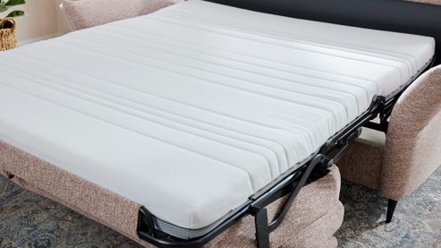 Schlafsofa Interliving aus Stoff in Rosa Interliving Schlafsofa Serie 4700 - Schlafsofa sienafarbener Webstoff Loft & schwarze Aluminiumfüße - Breite ca. 228 cm