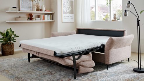 Schlafsofa Interliving aus Stoff in Rosa Interliving Schlafsofa Serie 4700 - Schlafsofa sienafarbener Webstoff Loft & schwarze Aluminiumfüße - Breite ca. 228 cm