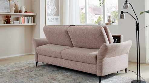 Schlafsofa Interliving aus Stoff in Rosa Interliving Schlafsofa Serie 4700 - Schlafsofa sienafarbener Webstoff Loft & schwarze Aluminiumfüße - Breite ca. 228 cm