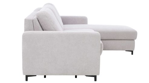 Ecksofa Interliving aus Stoff in Hellgrau Interliving Schlafsofa Serie 4700 - Ecksofa mit Schlaffunktion silberfarbener Bezug Toni & schwarze Metallfüße - Stellfläche ca. 270 x 190 cm
