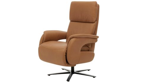 Relaxsessel Interliving aus Leder in Braun Interliving Sessel Serie 4566 haselnussfarbenes Leder Punch & schwarzer Sternfuß