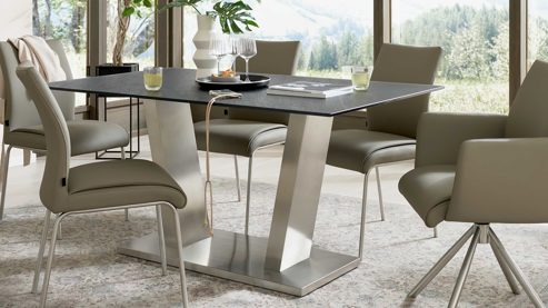 Esstisch Interliving aus Glas in Schwarz Interliving Esszimmer Serie 5122 – Esstisch schwarzes Glas & Edelstahl - ca. 160 x 90 cm