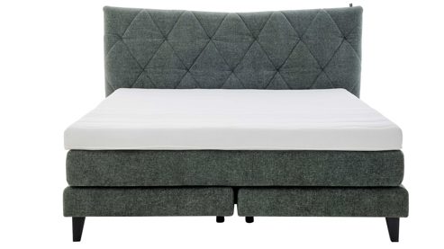 Boxspringbett Interliving aus Stoff in Grün Interliving Bettensystem Serie 1420 - Boxspringbett moosgrüne Chenille Toni & schwarze Holzfüße - Liegefläche ca. 180 x 200 cm