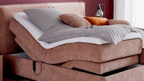 Boxspringbett Interliving aus Stoff in Rosa Interliving Boxspringbett Serie 1420 sienfarbene Chenille Toni & Wildeichefüße - Liegefläche ca. 180 x 200 cm