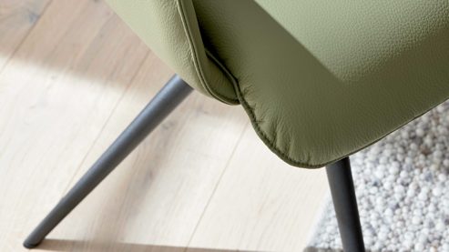 Polsterstuhl Interliving aus Leder in Grün Interliving Esszimmer Serie 5115 - Armlehnstuhl mit Lederbezug jadefarbenes Leder LD7830 & anthrazitfarbenes Metall