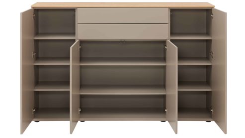 Highboard Interliving aus Holz in Grau Interliving Wohnzimmer Serie 2031 - Highboard Grau & Risseiche - vier Türen, zwei Schubladen, Breite ca. 180 cm