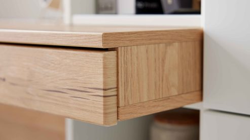 Wohnwand Interliving aus Holz in Weiß Interliving Wohnzimmer Serie 2031 - Homeoffice-Kombination Tonweiß & Risseiche - Länge ca. 255 cm