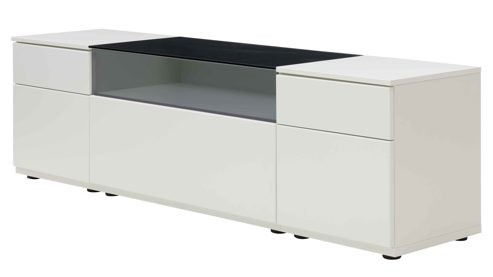 Lowboard Interliving aus Holz in Weiß Interliving Wohnzimmer Serie 2031 - Lowboard als Medienmöbel Tonweiß & graues Glas - zwei Türen, eine Schublade, Breite ca. 180 cm
