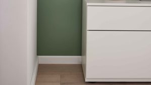 Lowboard Interliving aus Holz in Weiß Interliving Wohnzimmer Serie 2031 - Lowboard als Medienmöbel Tonweiß & graues Glas - zwei Türen, eine Schublade, Breite ca. 180 cm