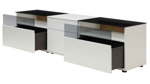 Wohnwand Interliving aus Holz in Weiß Interliving Wohnzimmer Serie 2031 - Wohnwand EB33001 Tonweiß & graues Glas - Länge ca. 330 cm