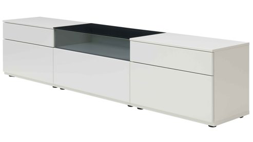 Wohnwand Interliving aus Holz in Weiß Interliving Wohnzimmer Serie 2031 - Wohnlösung Tonweiß & graues Glas - Länge ca. 270 cm