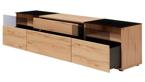 Wohnwand Interliving aus Holz in Holzfarben Interliving Wohnzimmer Serie 2031 - Wohnwand Balkenbuche - Länge ca. 330 cm