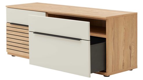 Wohnwand Interliving aus Holz in Beige Interliving Wohnzimmer Serie 2032 - Wohnwand EB31501 Sandbeige & Risseiche - Länge ca. 315 cm