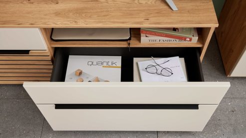 Wohnwand Interliving aus Holz in Beige Interliving Wohnzimmer Serie 2032 - Wohnwand EB31501 Sandbeige & Risseiche - Länge ca. 315 cm