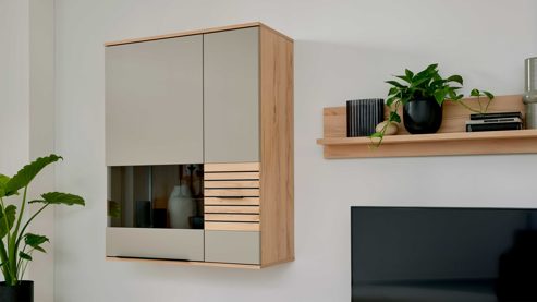 Wohnwand Interliving aus Holz in Grau Interliving Wohnzimmer Serie 2032 - Wohnwand Grau & Risseiche- Länge ca. 270 cm