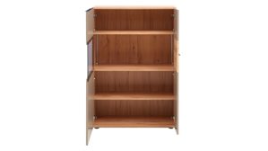 Highboard Interliving aus Holz in Grau Interliving Wohnzimmer Serie 2032 - Highboard Grau & Risseiche - vier Türen, Breite ca. 180 cm