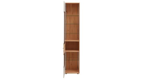 Vitrine Interliving aus Holz in Beige Interliving Wohnzimmer Serie 2032 - Vitrine Sandbeige & Risseiche - dreiteilig, Länge ca. 150 cm