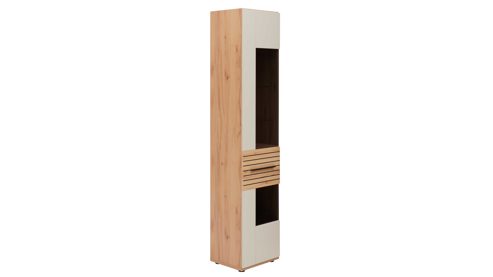 Vitrine Interliving aus Holz in Beige Interliving Wohnzimmer Serie 2032 - Vitrine Sandbeige & Risseiche - dreiteilig, Länge ca. 150 cm