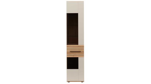 Vitrine Interliving aus Holz in Beige Interliving Wohnzimmer Serie 2032 - Vitrine Sandbeige & Risseiche - dreiteilig, Länge ca. 150 cm