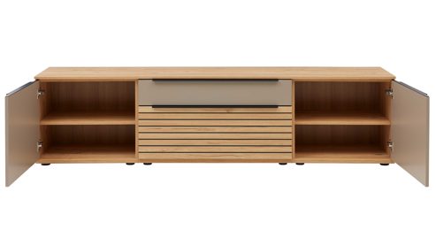 Wohnwand Interliving aus Holz in Grau Interliving Wohnzimmer Serie 2032 - Wohnwand EB31503 Grau & Risseiche - Länge ca. 315 cm