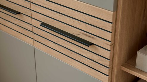 Wohnwand Interliving aus Holz in Grau Interliving Wohnzimmer Serie 2032 - Wohnwand EB31503 Grau & Risseiche - Länge ca. 315 cm