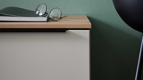 Lowboard Interliving aus Holz in Beige Interliving Wohnzimmer Serie 2032 - Lowboard LT21062 Sandbeige & Balkenbuche - dreiteilig, Länge ca. 210 cm