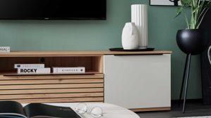 Lowboard Interliving aus Holz in Beige Interliving Wohnzimmer Serie 2032 - Lowboard LT21062 Sandbeige & Balkenbuche - dreiteilig, Länge ca. 210 cm